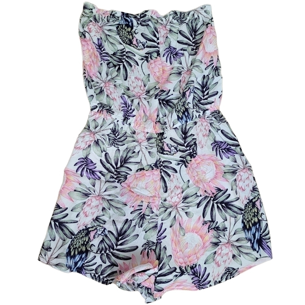H&M Floral Strapless Swim Coverup Romper in Pink, Green, Purple